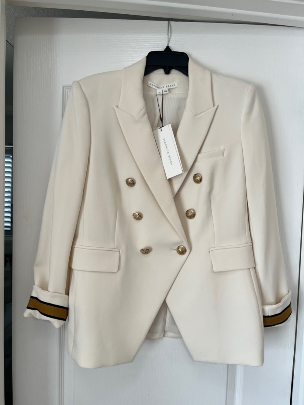 Veronica Beard Cream Double-Breasted Blazer with Gold Buttons, NWT, 10